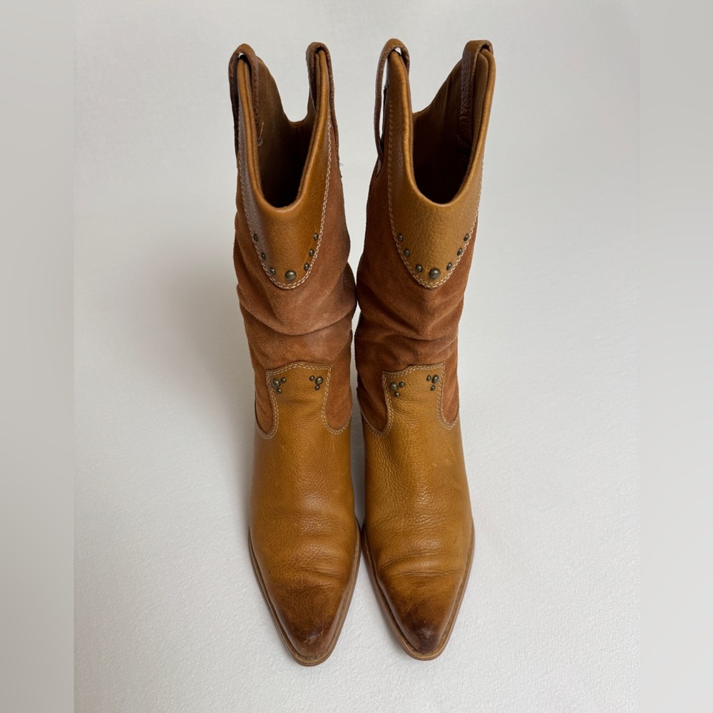 Vintage Y2K Bass Western Brown Leather Studded Boots Size 7.5 - Picture 10 of 14